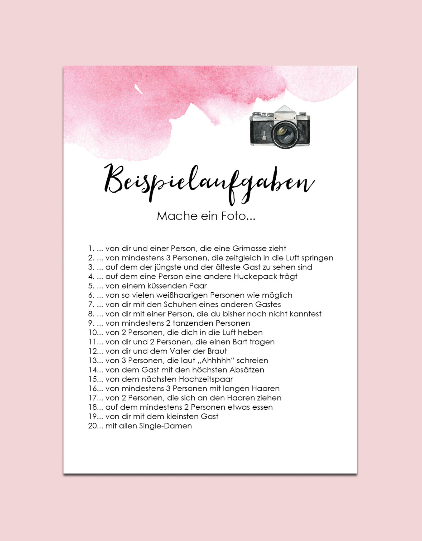 50 Fotoboxaufgaben zum Rubbeln "Aquarell Hochzeit rosa!" Rubbelkarten