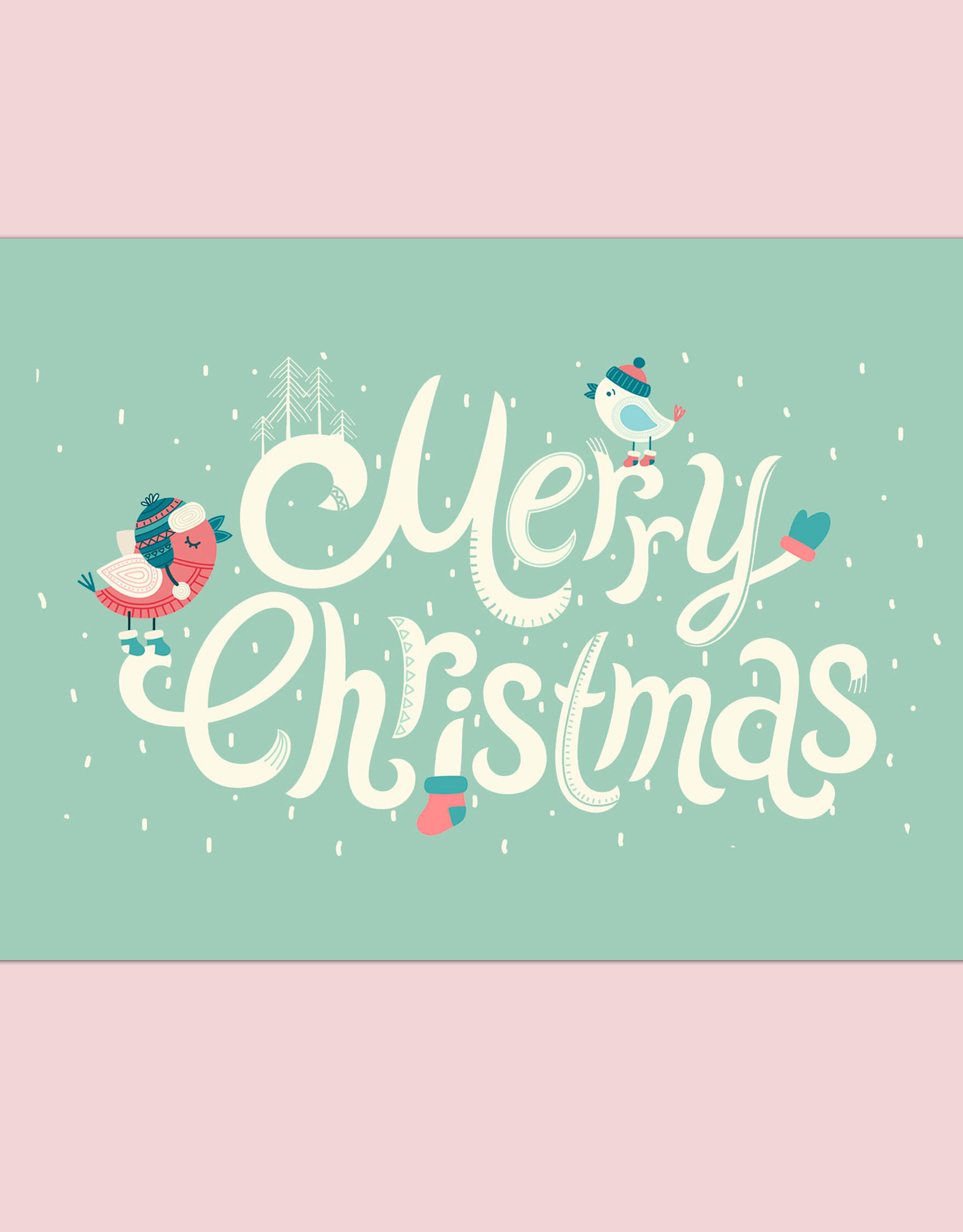 Postkarte "Vögel im Schnee türkis", Weihnachtskarte