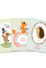 Geburtstagskarten 3er Set Fuchs, Dachs, Igel" Postkarten-Set