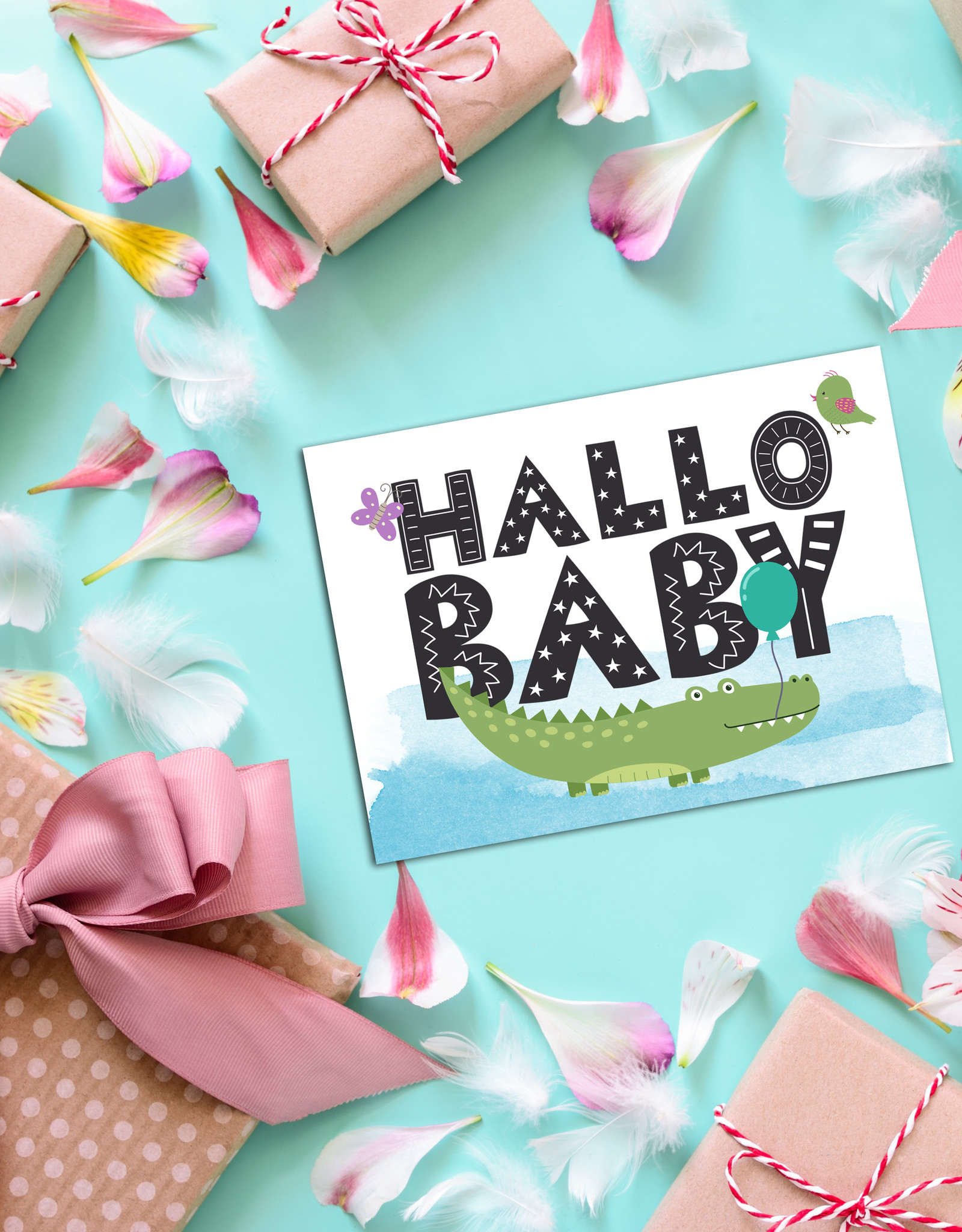 Postkarte Baby "Hallo Baby Jungen", Baby Geschenk, Geschenk zur Geburt, Geschenk Geburt, Karte Geburt, Pullerparty, Postkarten Geburt