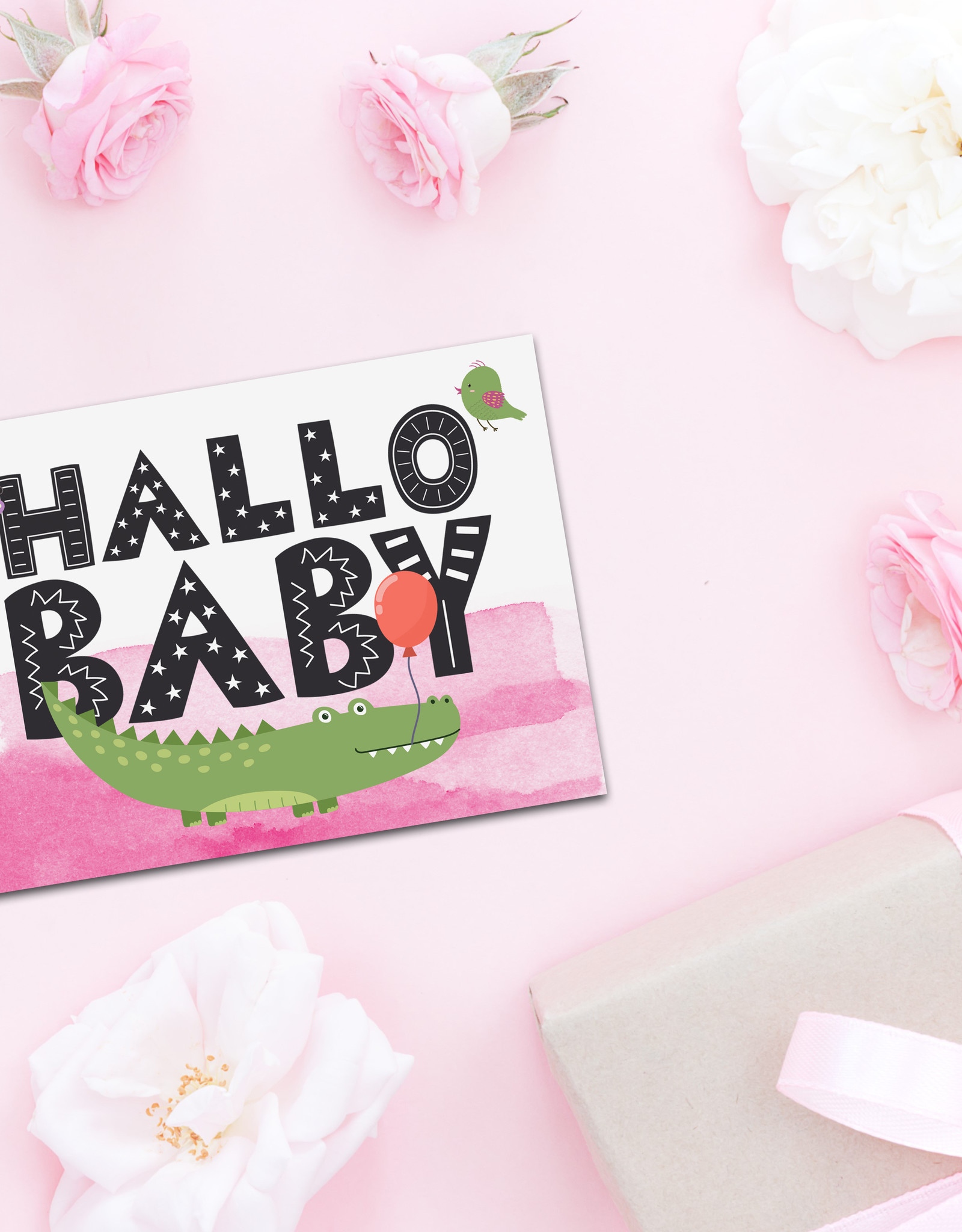 Postkarte Baby "Hallo Baby Mädchen", Baby Geschenk, Geschenk zur Geburt, Geschenk Geburt, Karte Geburt, Pullerparty, Postkarten Geburt