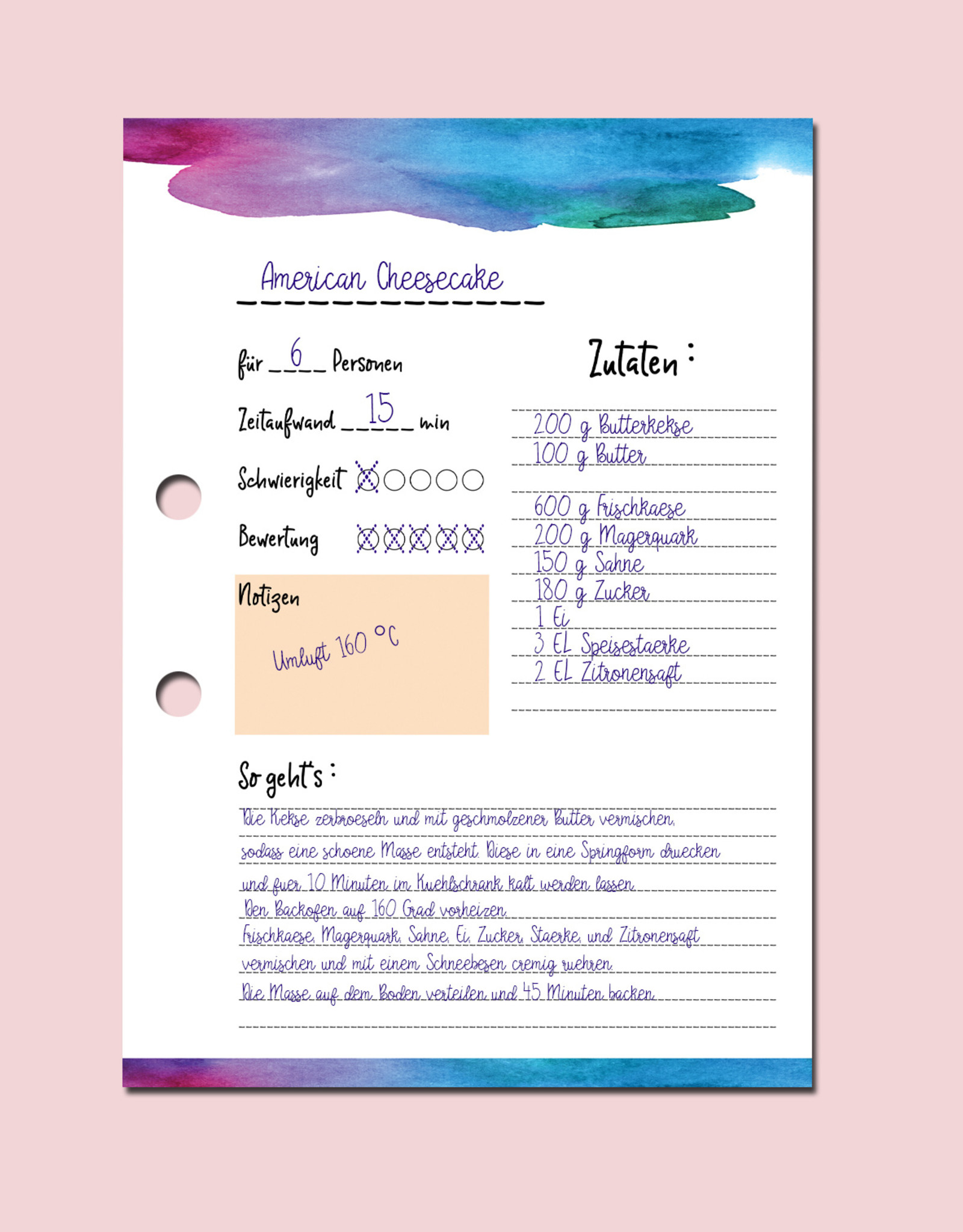 30 Rezeptkarten zum selbst Beschriften DIN A5 inklusive 8 Registerkarten für ein DIY Kochbuch