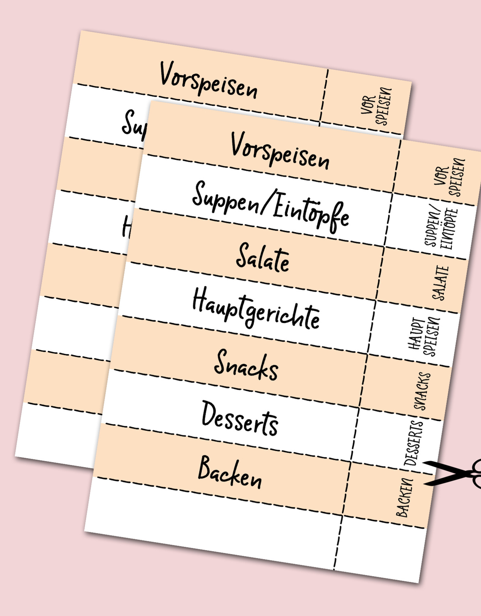 30 Rezeptkarten zum selbst Beschriften DIN A5 inklusive 8 Registerkarten für ein DIY Kochbuch