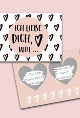 Valentinskarte mit Umschlag Ich liebe Dich, Rubbelkarte zum Valentinstag Postkarte Liebe Ich liebe Dich Karte zum Rubbeln