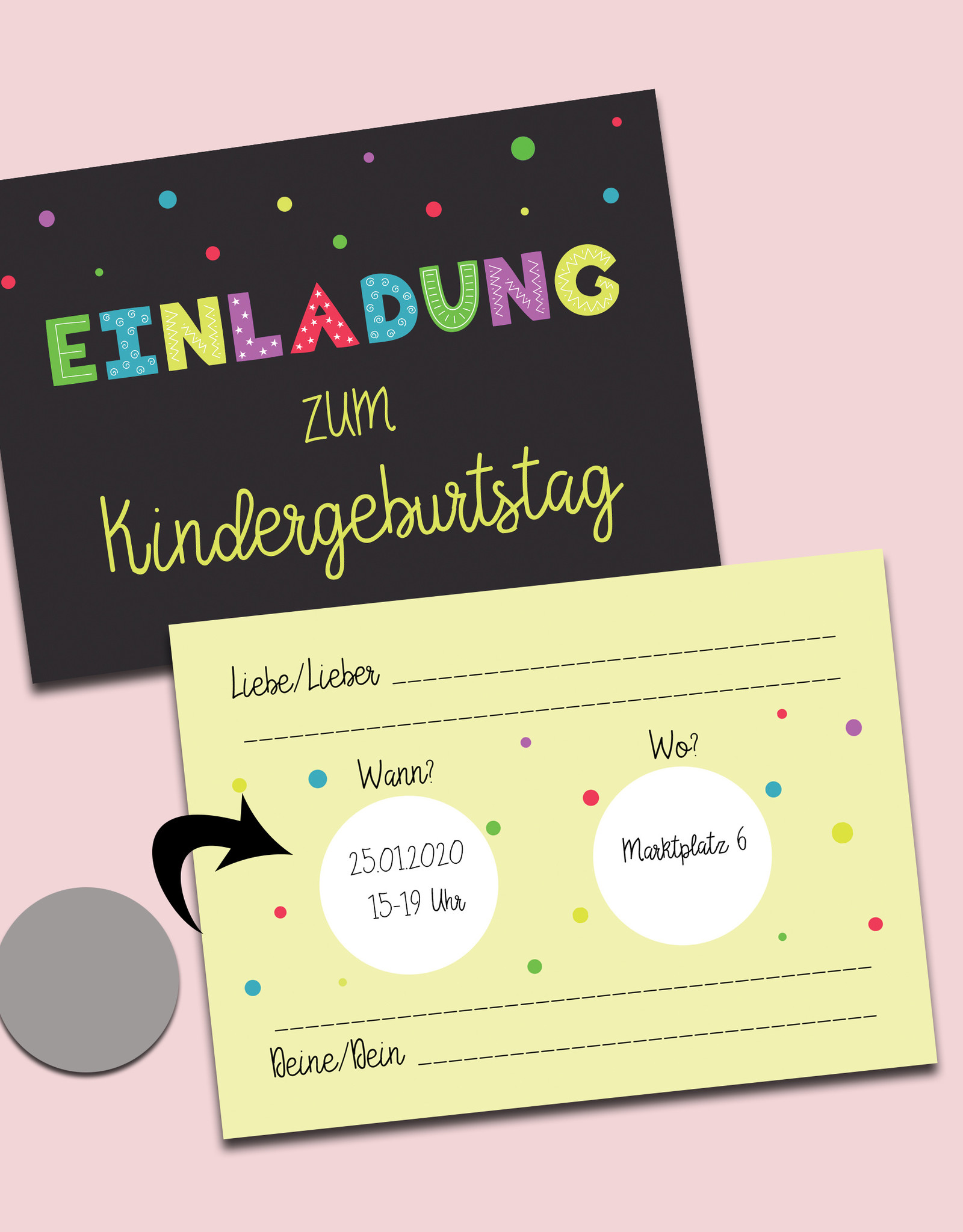 Einladungskarte Kindergeburtstag zum Rubbeln