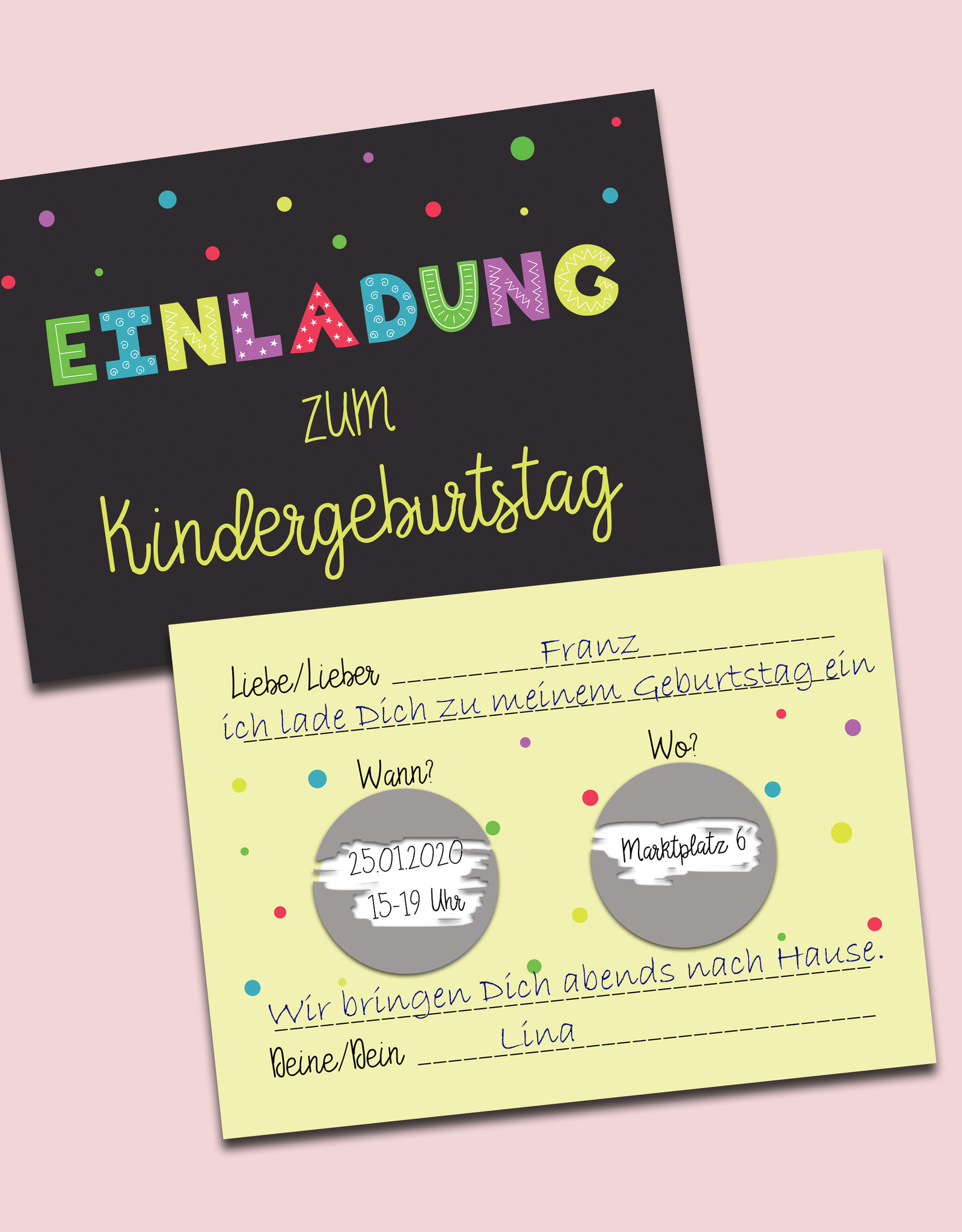 Einladungskarte Kindergeburtstag zum Rubbeln