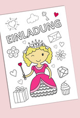 Einladungskarte zum Ausmalen Kindergeburtstag  "Prinzessin"