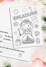Einladungskarte zum Ausmalen Kindergeburtstag  "Prinzessin"