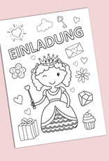 Einladungskarte zum Ausmalen Kindergeburtstag  "Prinzessin"