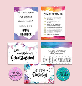 Geburtstagskarten Set mit Stickern AQUARELL