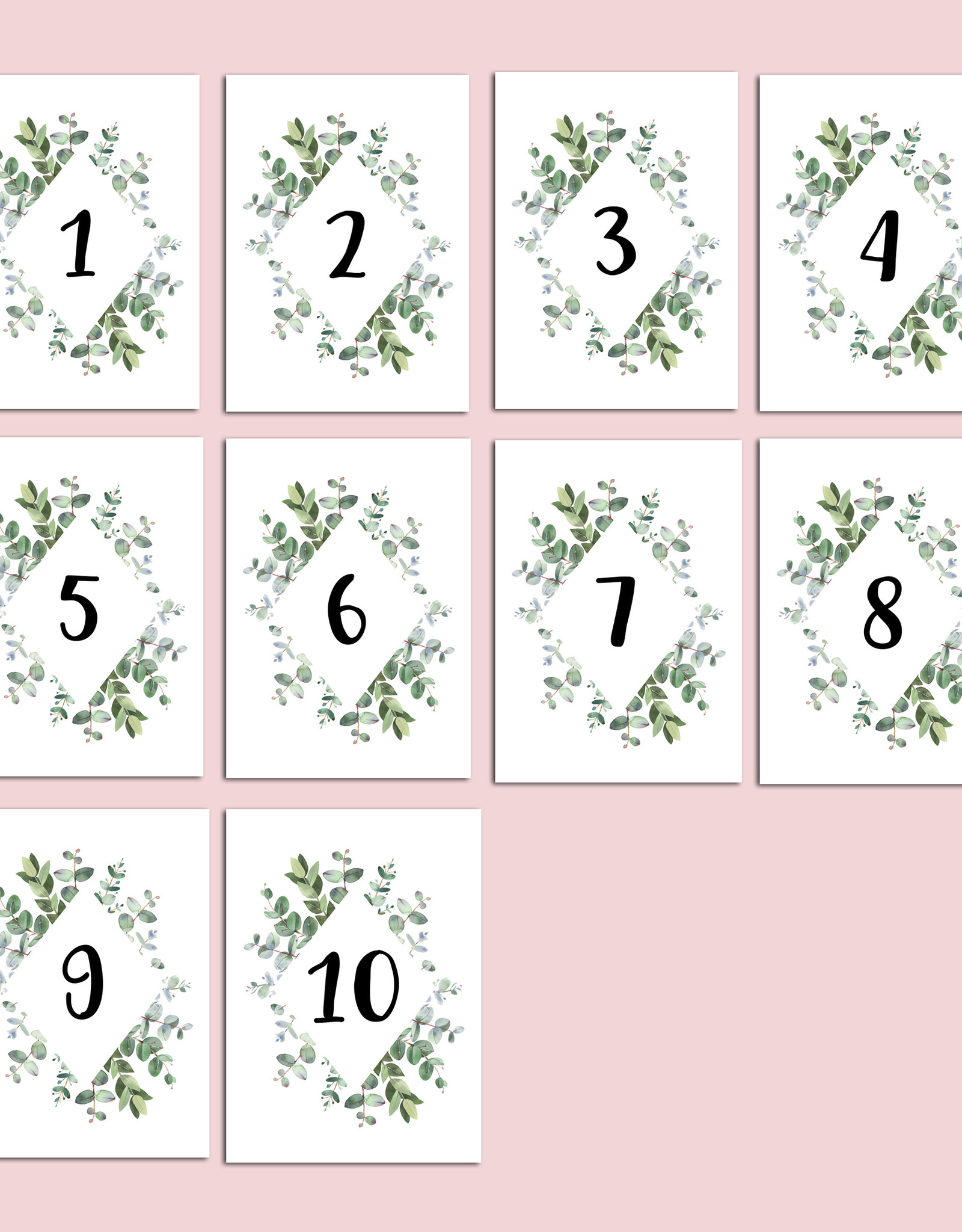 Tischnummern Hochzeit Eucalyptus 1-10 vintage Hochzeit DIN A6