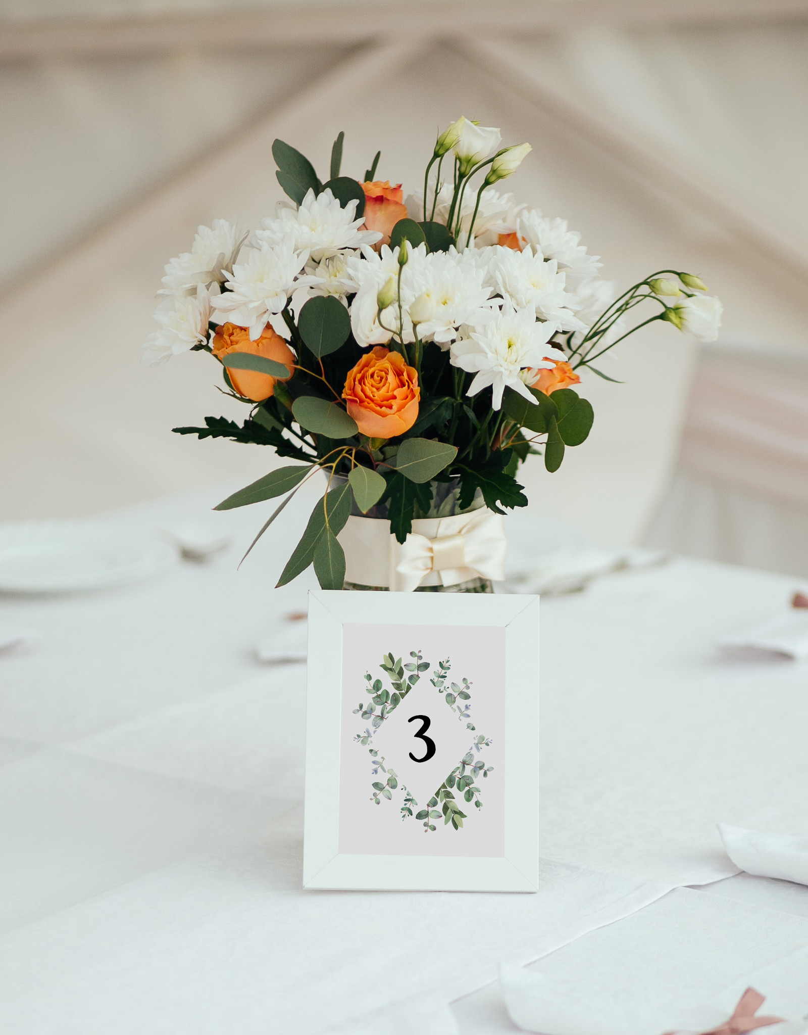 Tischnummern Hochzeit Eucalyptus 1-10 vintage Hochzeit DIN A6