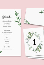 Tischdeko Hochzeit Set EUCALYPTUS (10 Tischnummern 50 Platzkarten 10 Menükarten) Hochzeit Tischdekoration Platzkärtchen