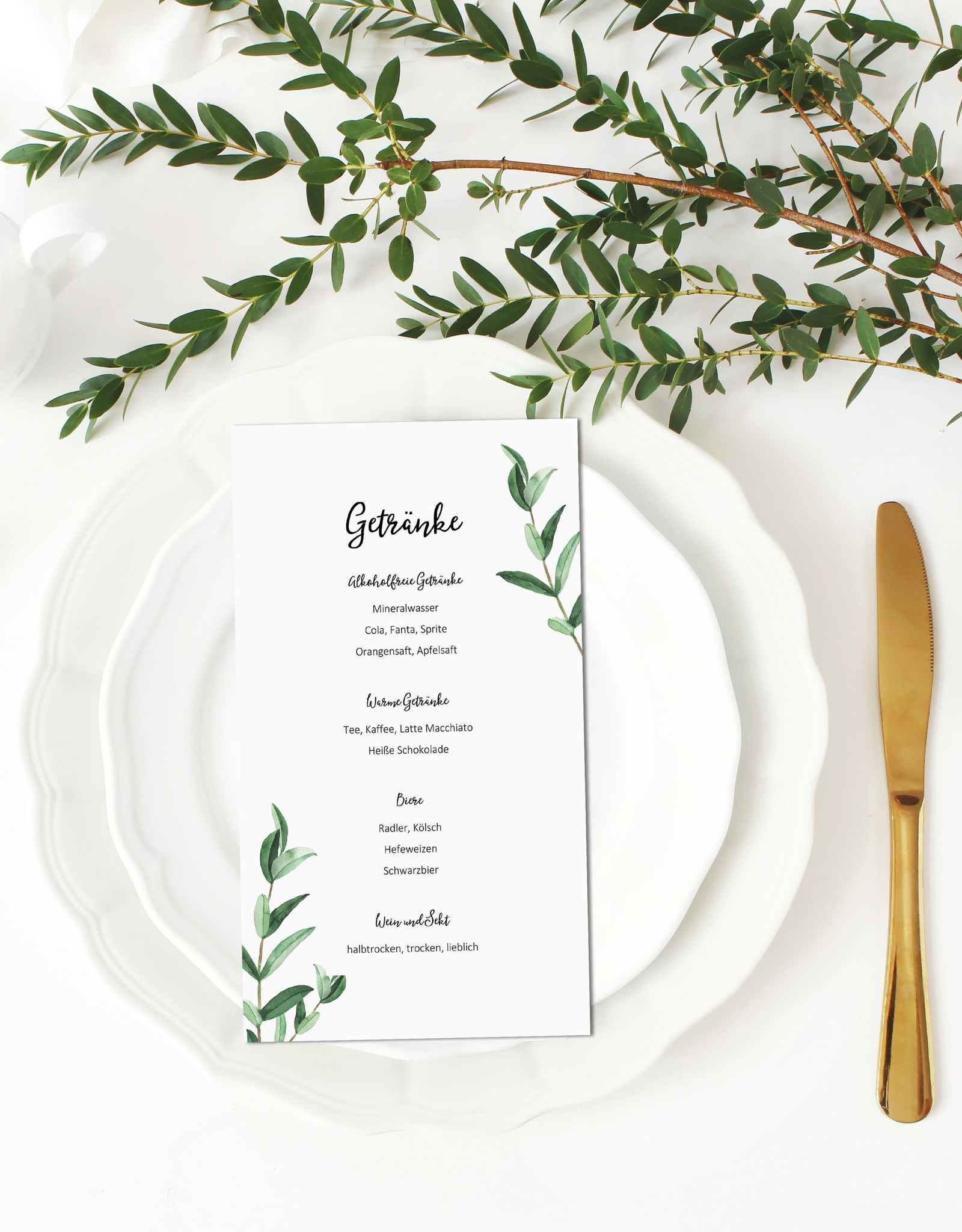 Tischdeko Hochzeit Set EUCALYPTUS (10 Tischnummern 50 Platzkarten 10 Menükarten) Hochzeit Tischdekoration Platzkärtchen