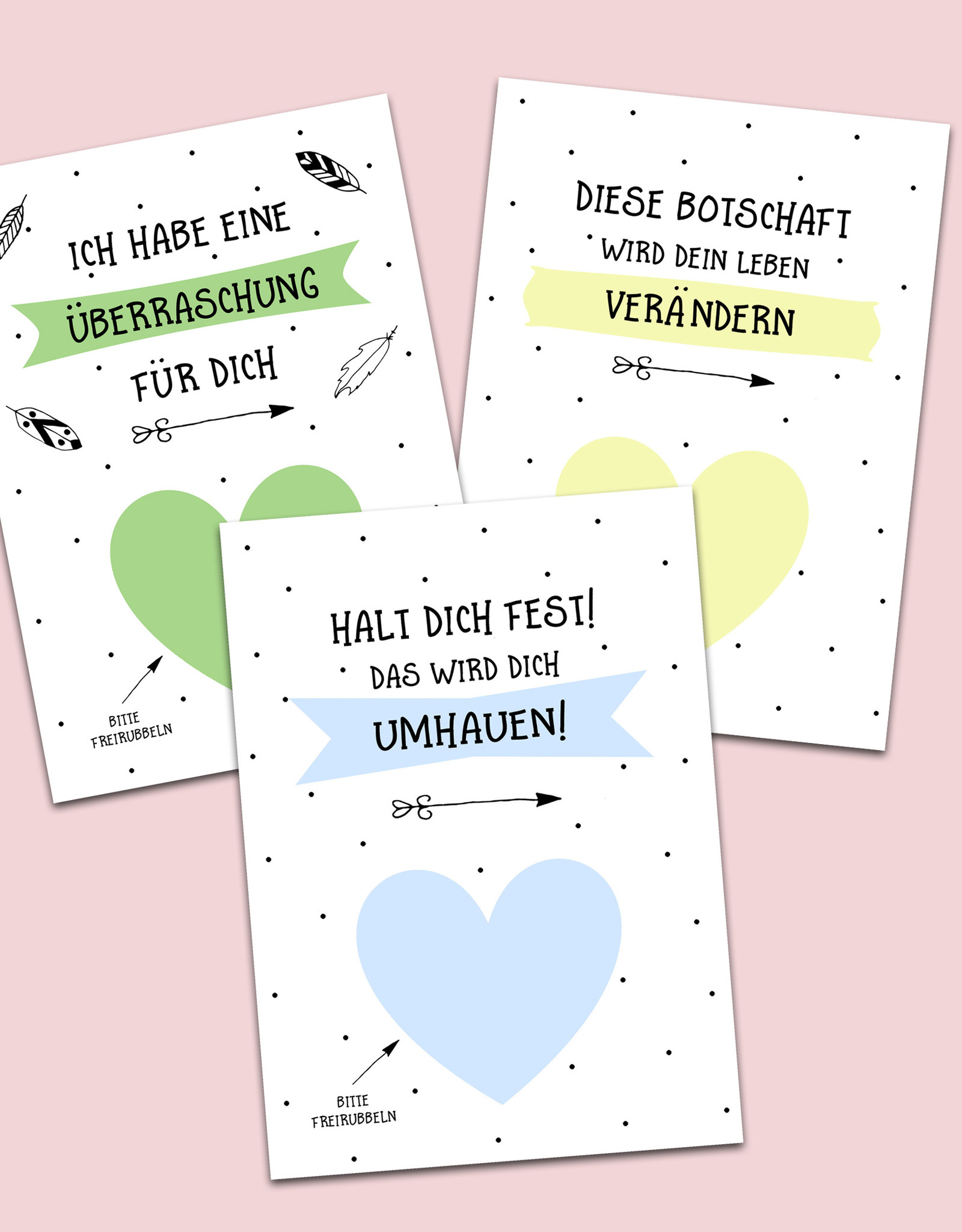 3 x Rubbelkarten "Überraschung" bunt inkl. 3 Umschläge