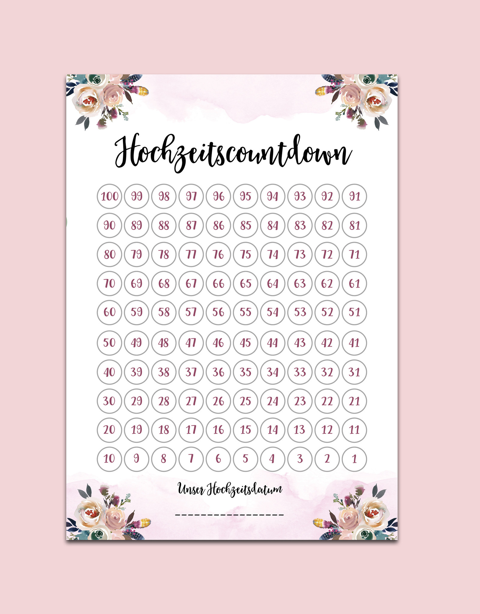 Hochzeitscountdown DIN A3 BOHO Hochzeit Hochzeitsplanung Geschenk Verlobung Hochzeitsvorbereitung