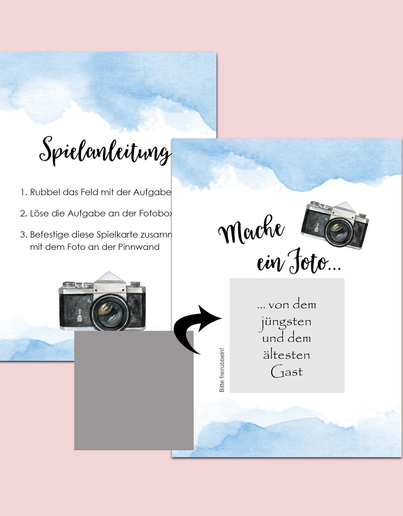 50 Fotoboxaufgaben zum Rubbeln "Aquarell blau!" Rubbelkarten
