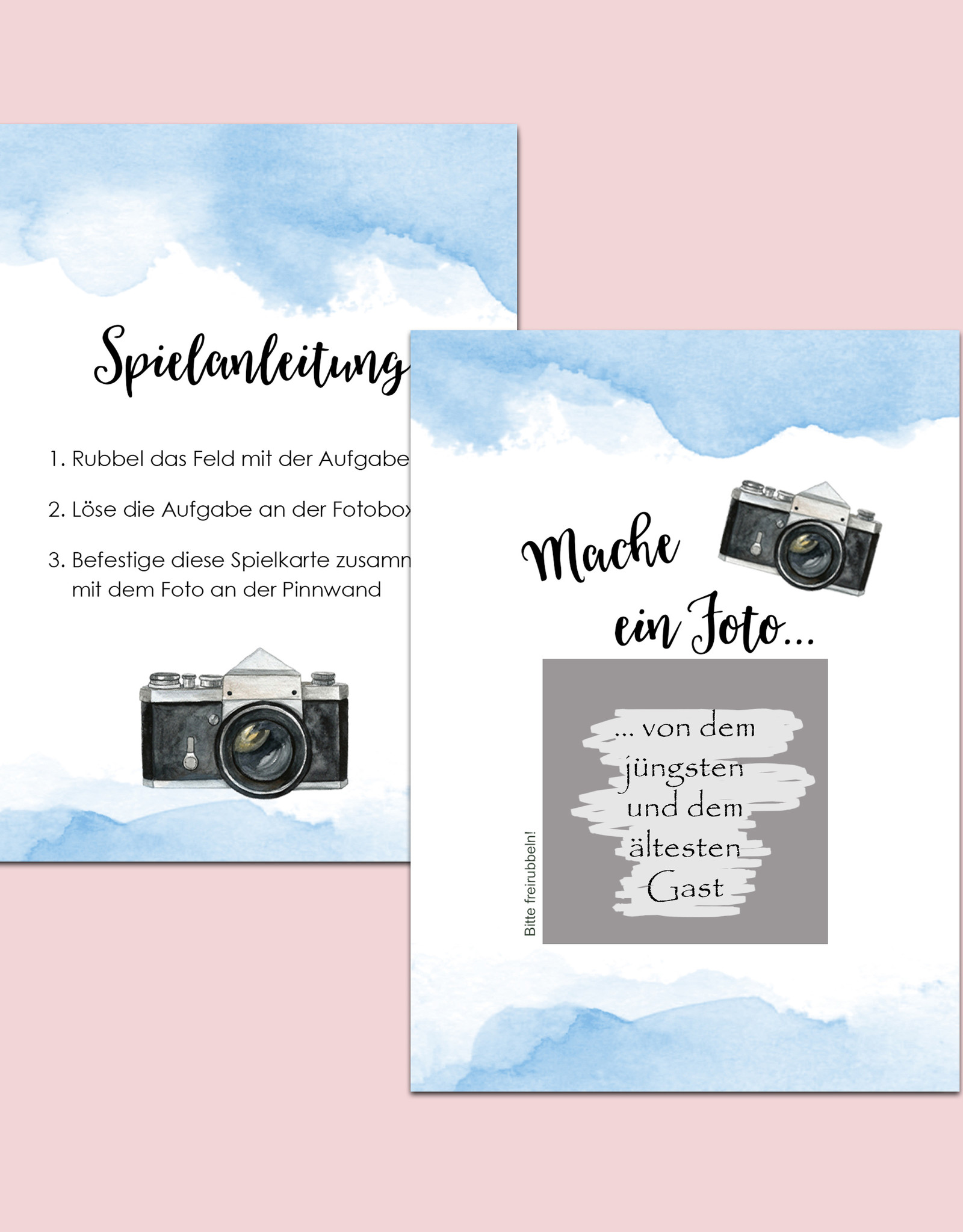 50 Fotoboxaufgaben zum Rubbeln "Aquarell blau!" Rubbelkarten