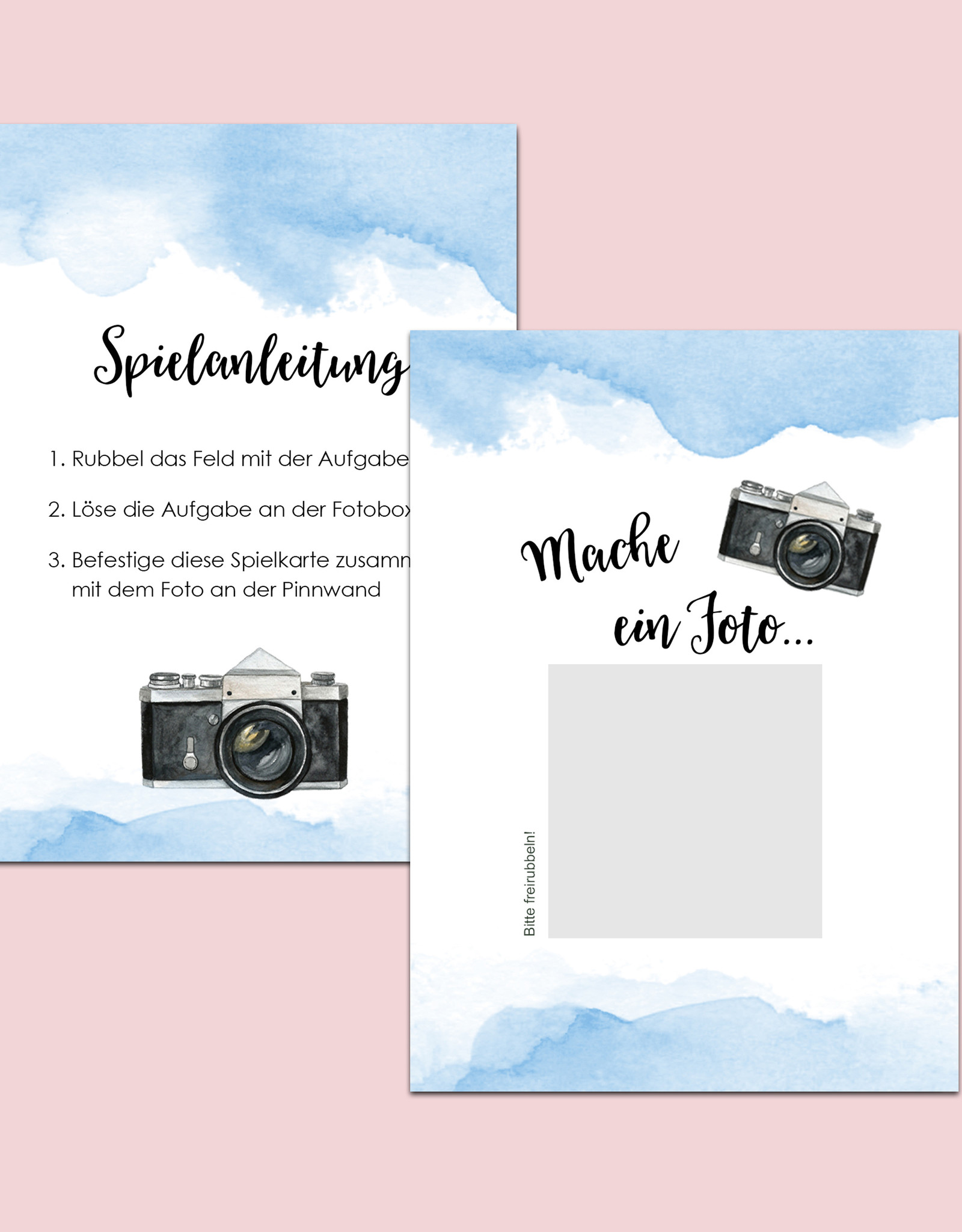 50 Fotoboxaufgaben zum Rubbeln "Aquarell blau!" Rubbelkarten