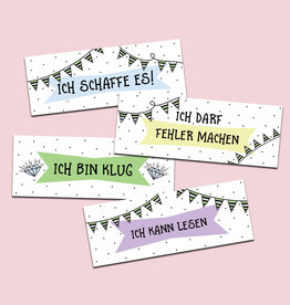 Lesezeichen Glaubenssätze für Kinder 4er Set WIMPEL, Wende-Lesezeichen Affirmationen