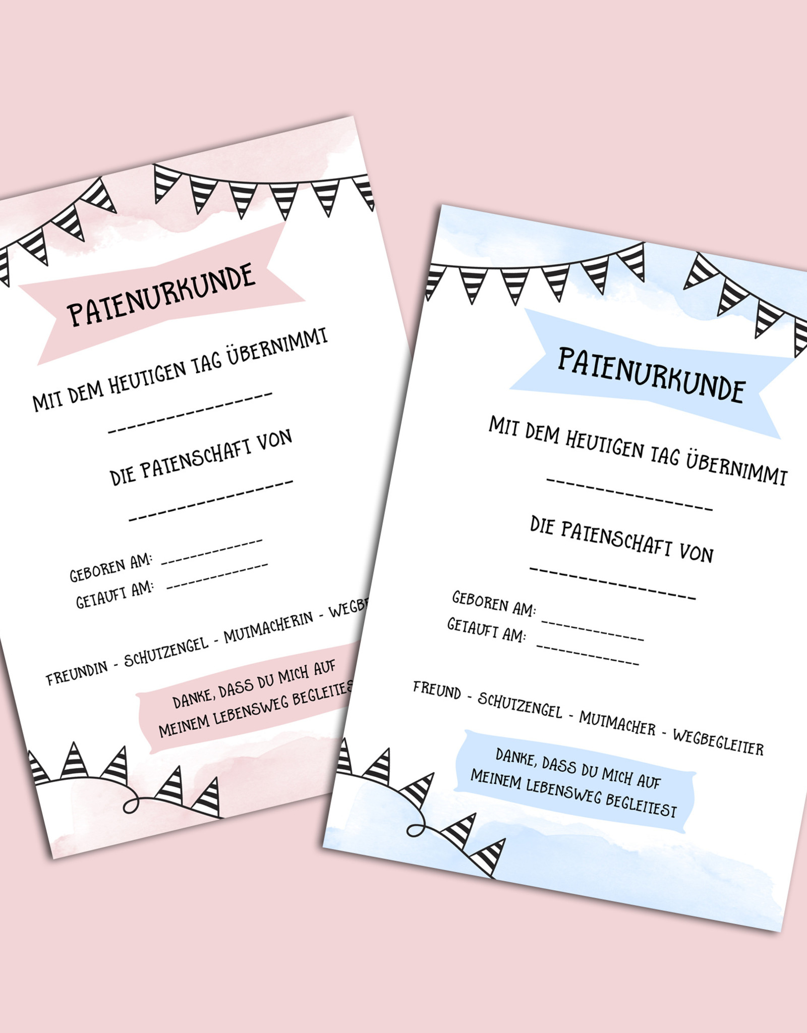 Patenurkunde Patenbrief 2er Set für Patenonkel und Patentante DIN A4 Taufe