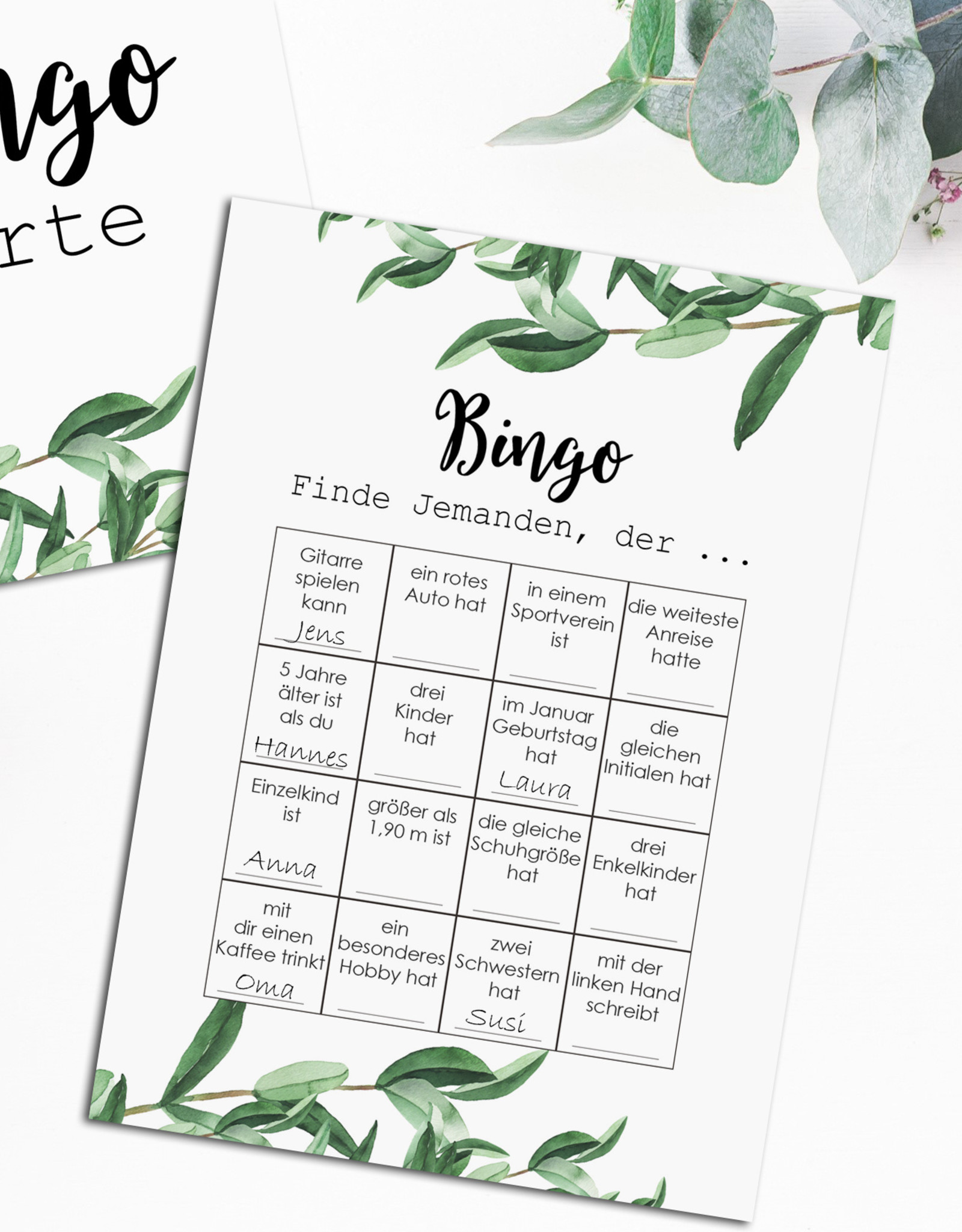 50 Bingokarten Hochzeit, Hochzeitsbingo Spiel