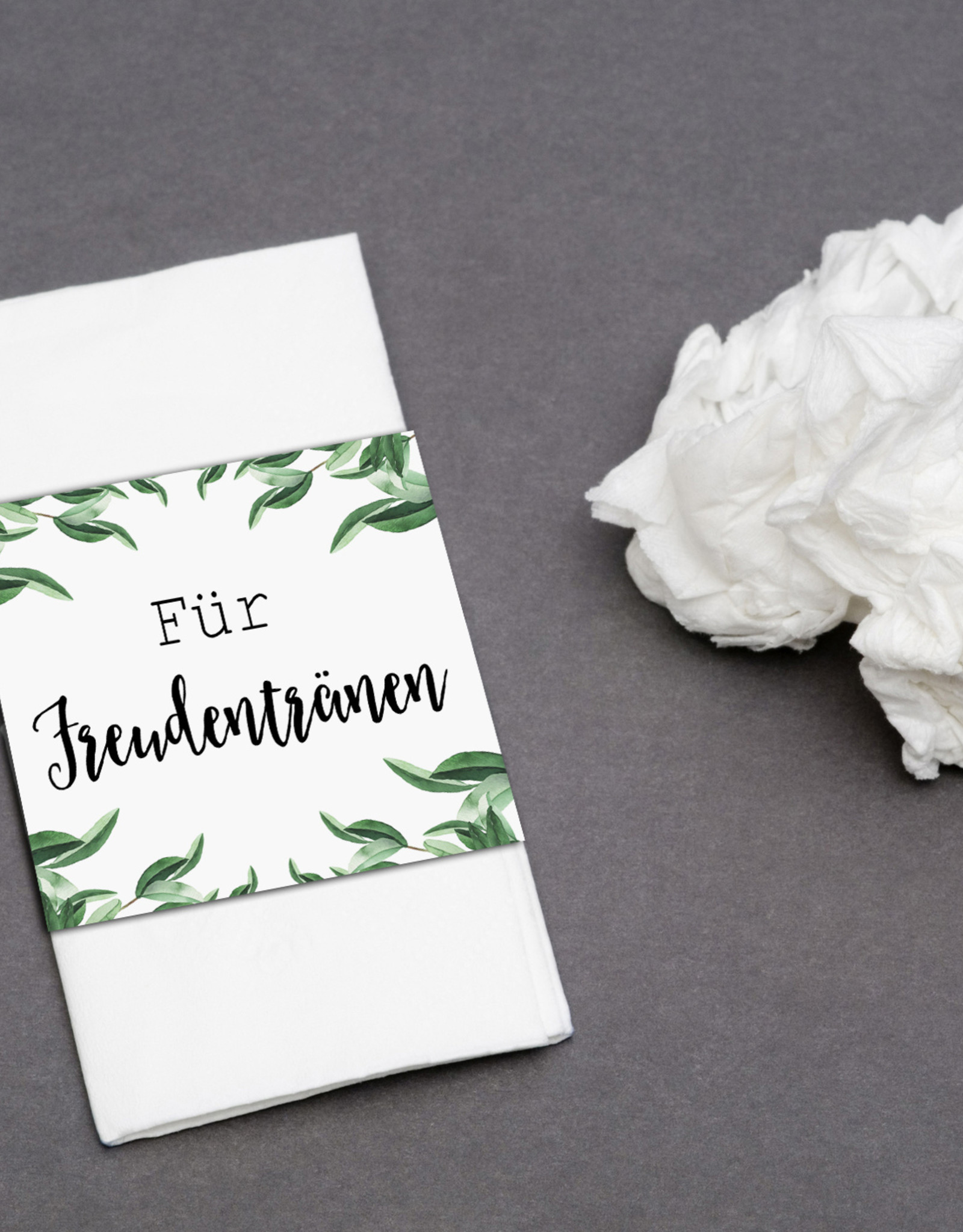 50 x Banderole "Für Freudentränen" Hochzeitsdeko EUCALYPTUS