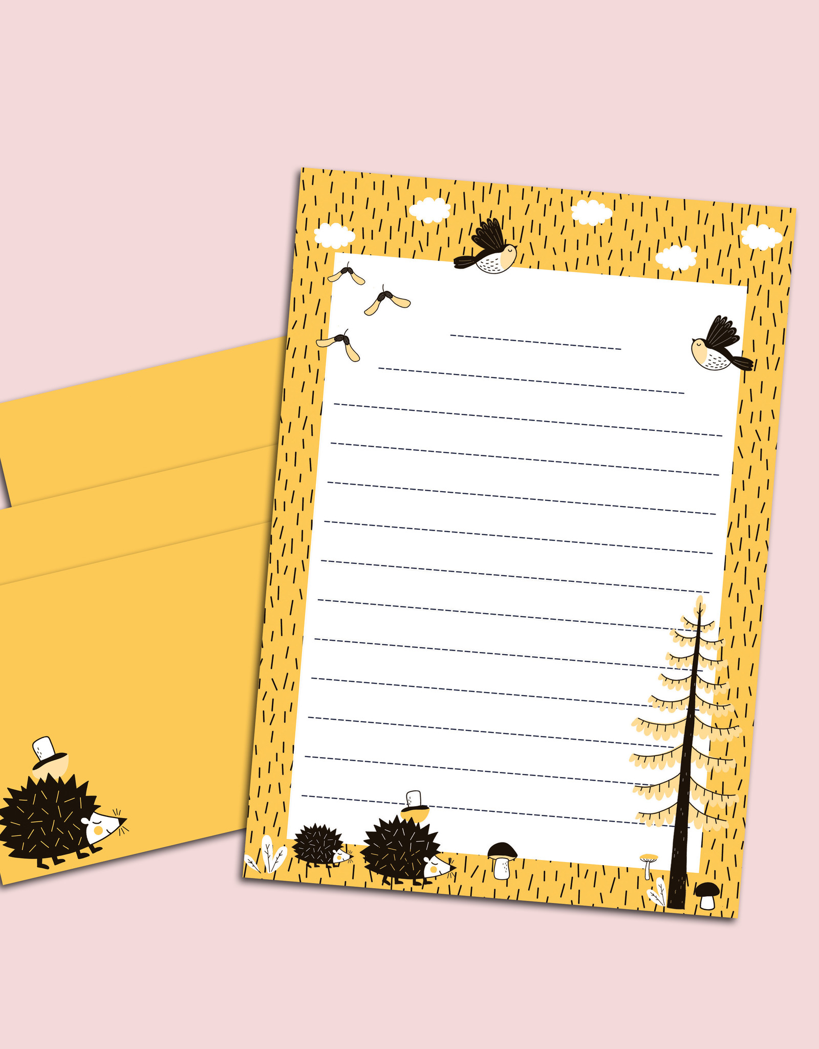 Briefpapier Set Igel gelb DIN A5 Briefpapier Kinder inkl. Umschläge