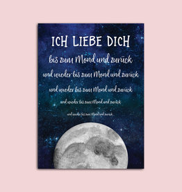 Postkarte Valentinstag "Ich liebe Dich bis zum Mond"