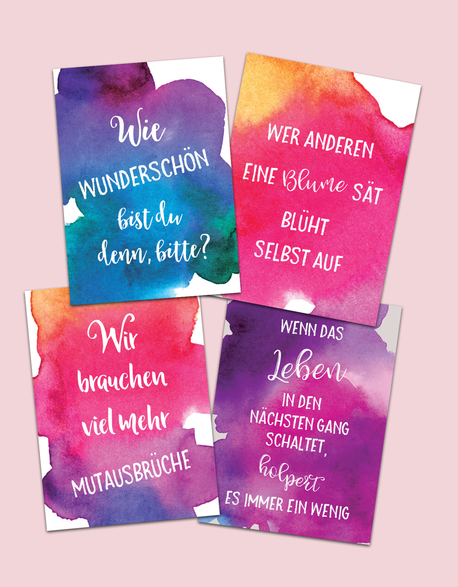 10er Set Postkarten Sprüche Aquarell, Postkarten Motivation