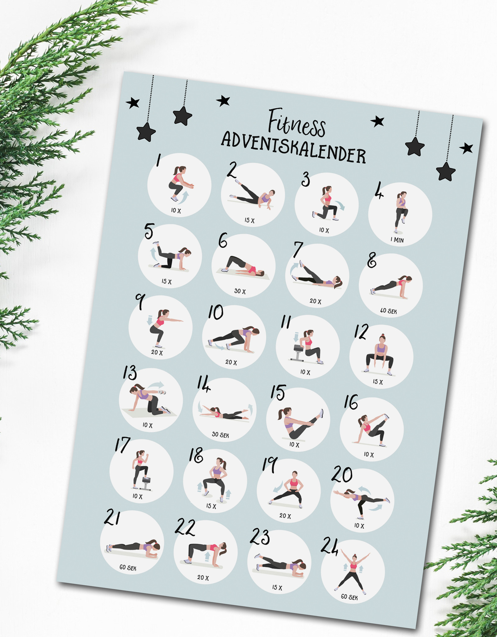 Fitness Adventskalender zum Rubbeln DIN A3