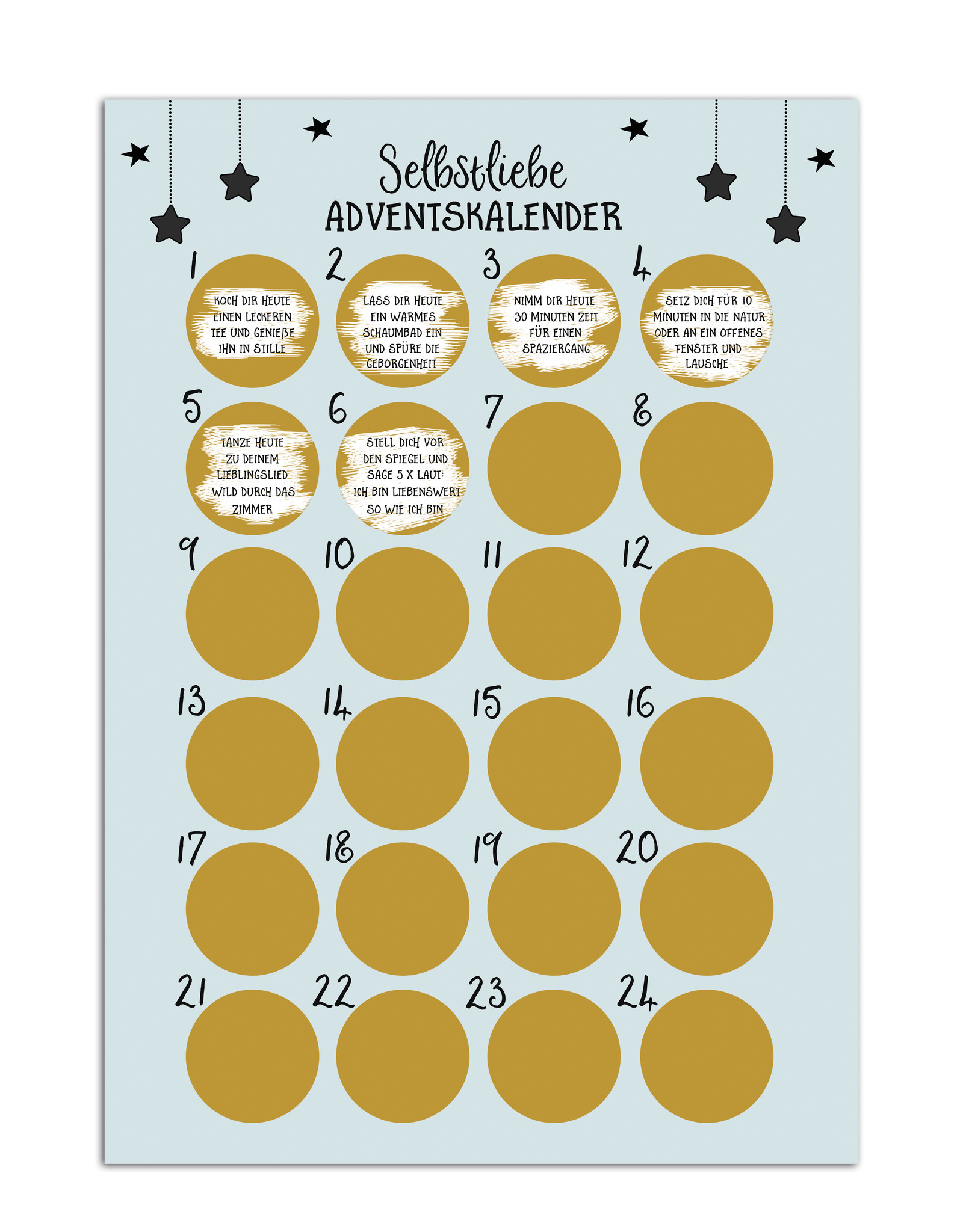 Selbstliebe Adventskalender zum Rubbeln DIN A3 Weihnachtskalender Achtsamkeit mit 24 Übungen