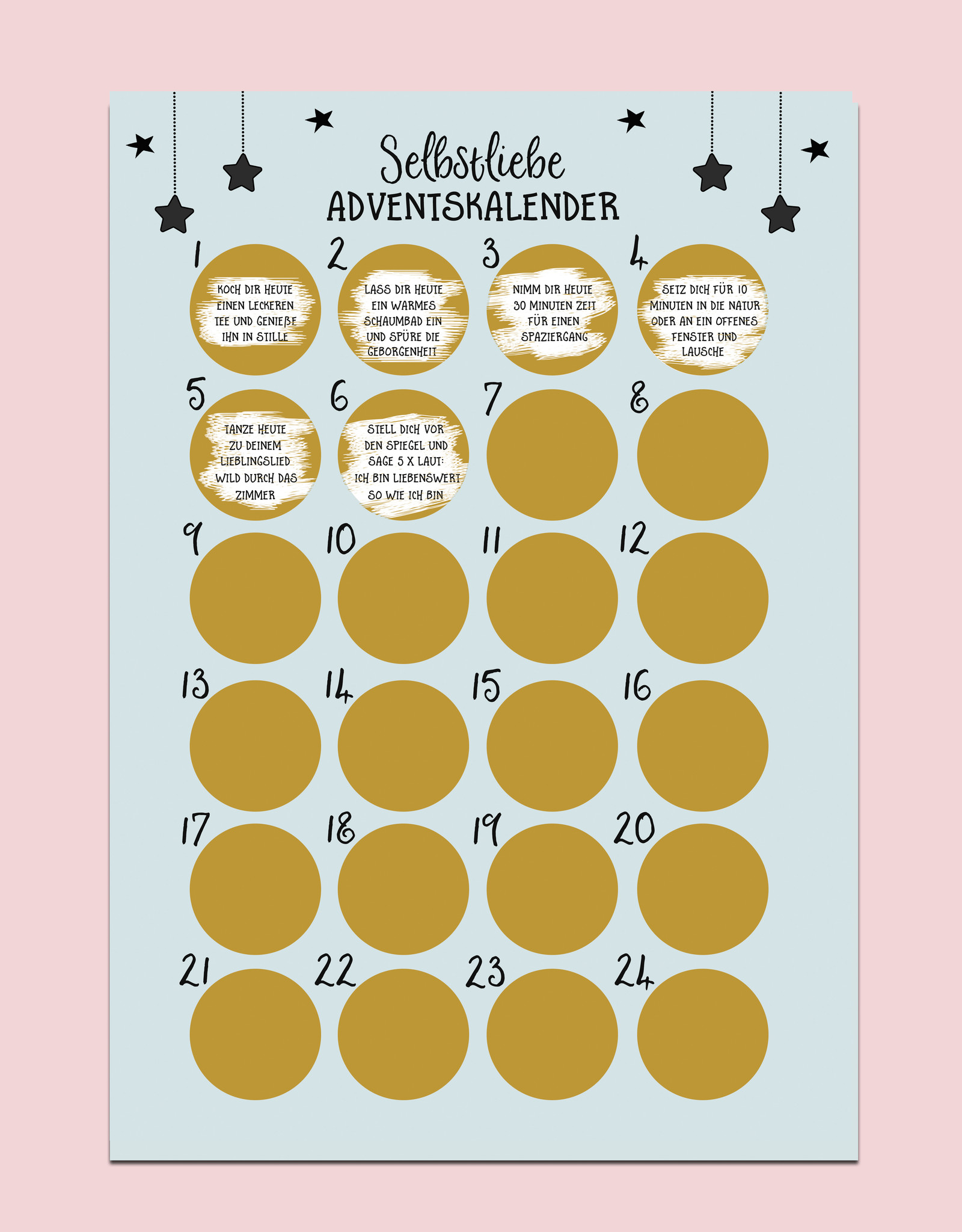 Selbstliebe Adventskalender zum Rubbeln DIN A3 Weihnachtskalender Achtsamkeit mit 24 Übungen