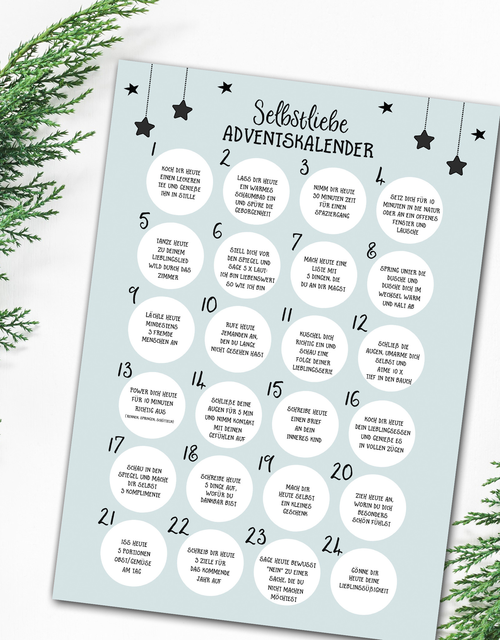 Selbstliebe Adventskalender zum Rubbeln DIN A3 Weihnachtskalender Achtsamkeit mit 24 Übungen