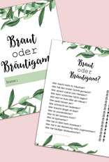 50 Karten Hochzeitsspiel Braut oder Bräutigam? EUCALYPTUS, Hochzeitsspiele Gäste Gastgeschenk Hochzeit