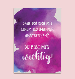 Postkarte "Du bist mir wichtig" Textmarker