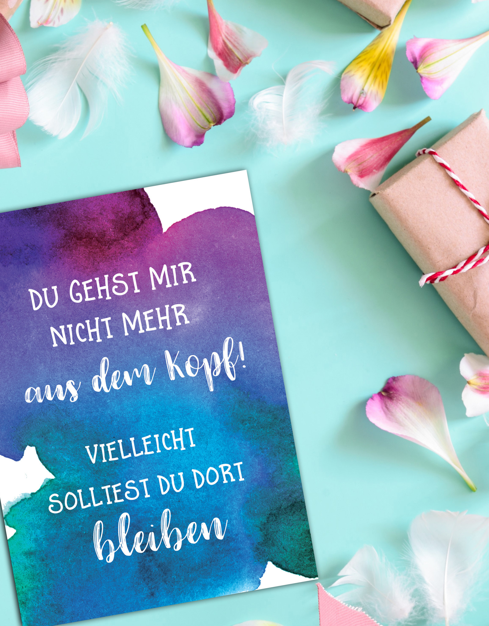 Postkarte "Du gehst mir nicht mehr aus dem Kopf" Postkarte Liebe, Postkarte Sprüche, Postkarte Geburtstag, Jahrestag