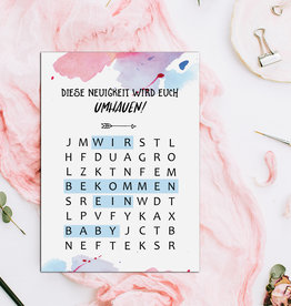 Postkarte "Wir bekommen ein Baby" Karte Buchstabensalat Schwangerschaft verkünden