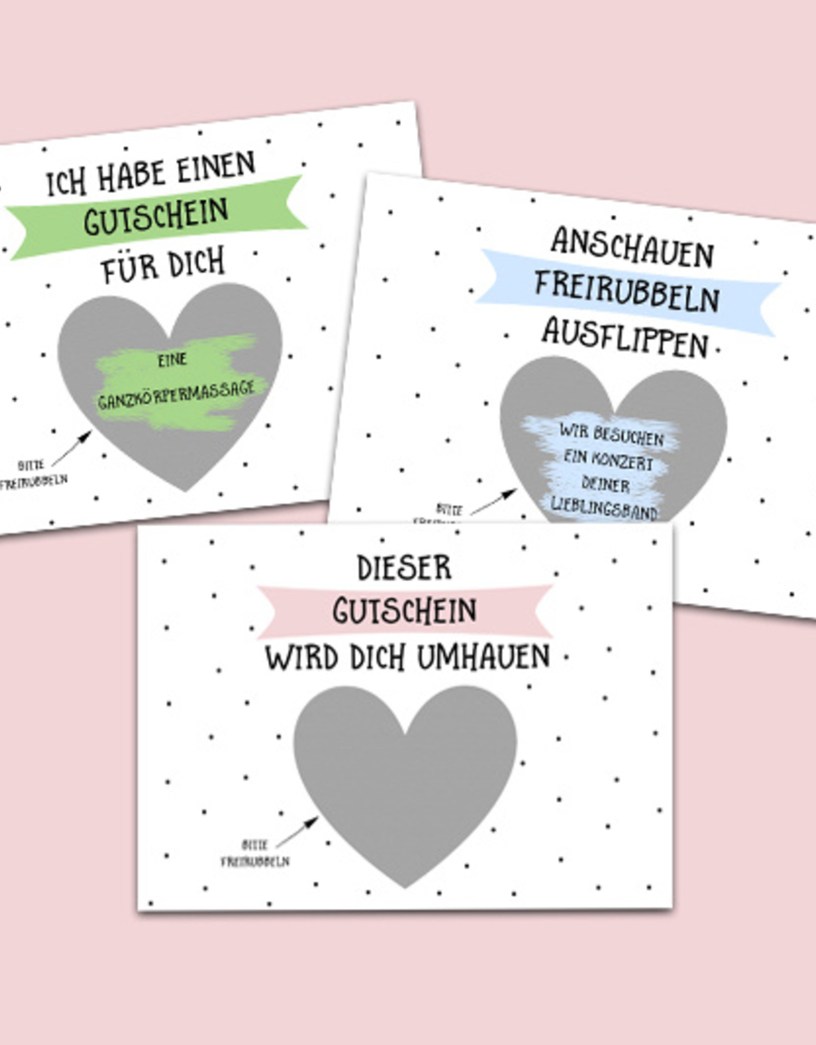 3 x Rubbelkarten GUTSCHEINE bunt inkl. 3 Umschläge, Gutschein Karte Gutschein Vorlage Rubbelkarten Rubbellose Gutschein Verpackung