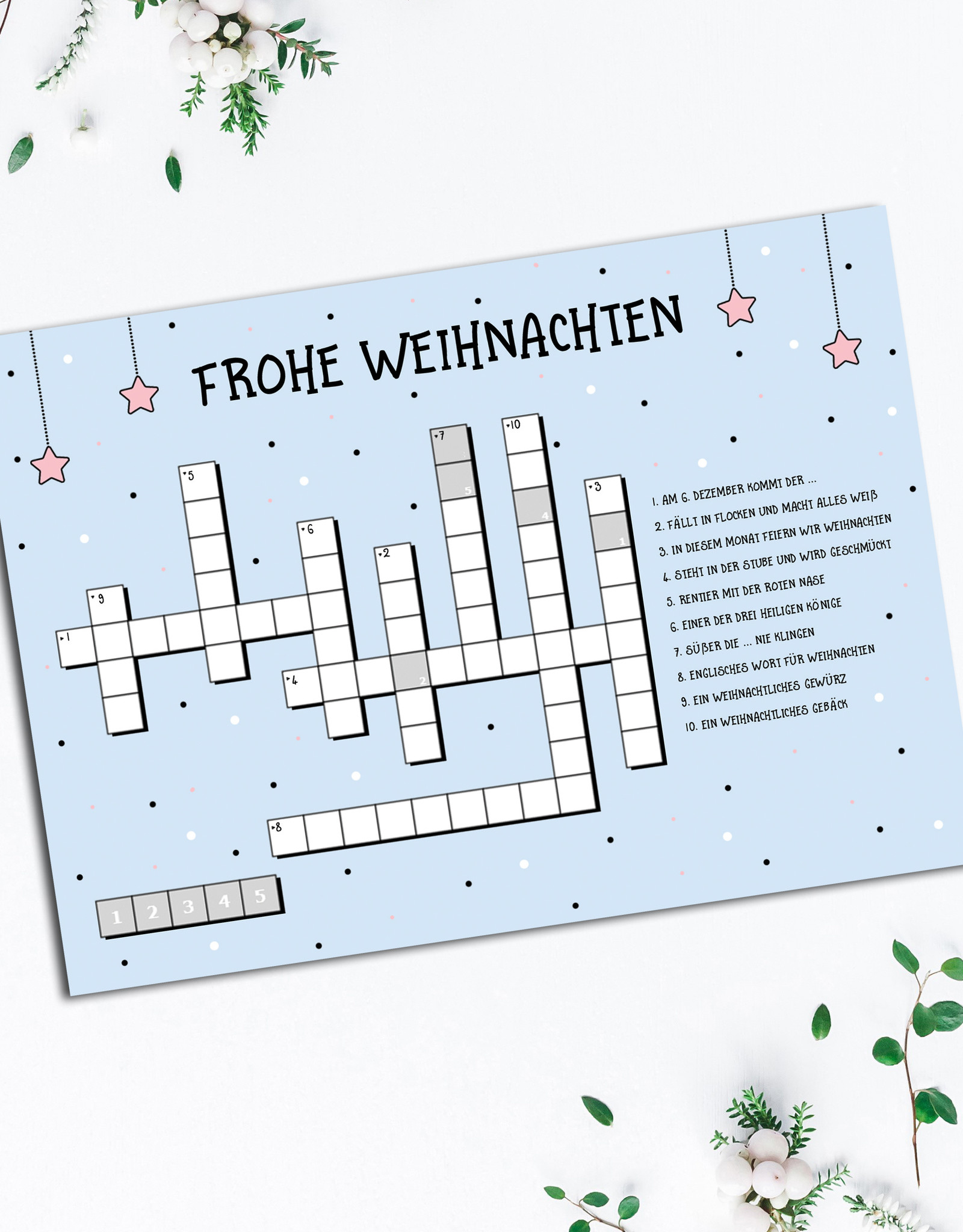 Weihnachtskarte KREUZWORTRÄTSEL Postkarte Weihnachten Grußkarte Weihnachtskarten lustig