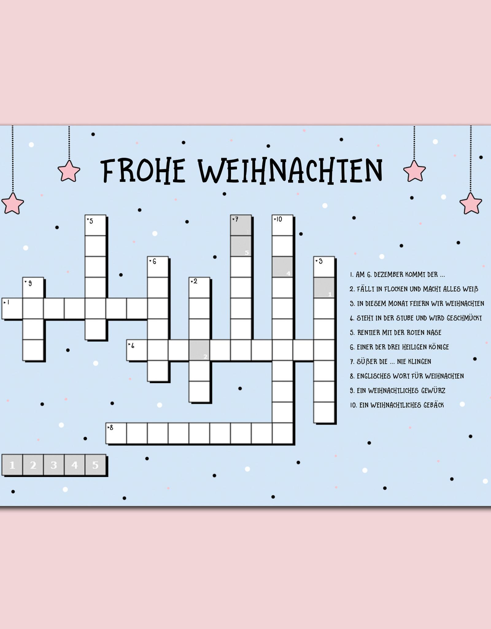 Weihnachtskarte KREUZWORTRÄTSEL Postkarte Weihnachten Grußkarte Weihnachtskarten lustig