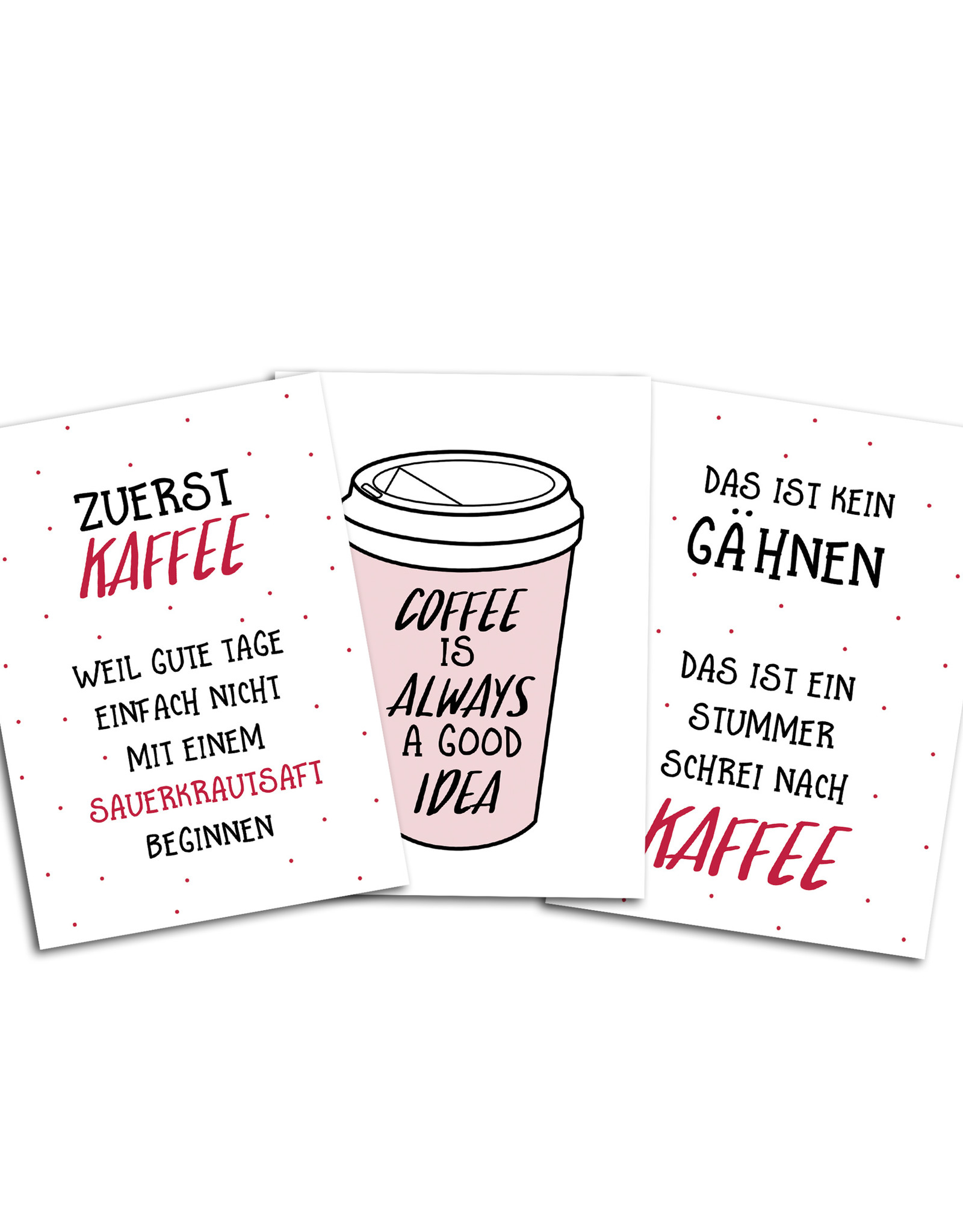 Postkarten KAFFEE Set 3-teilig, Kaffee Karten Sprüche Postkarten Grußkarten Kaffee