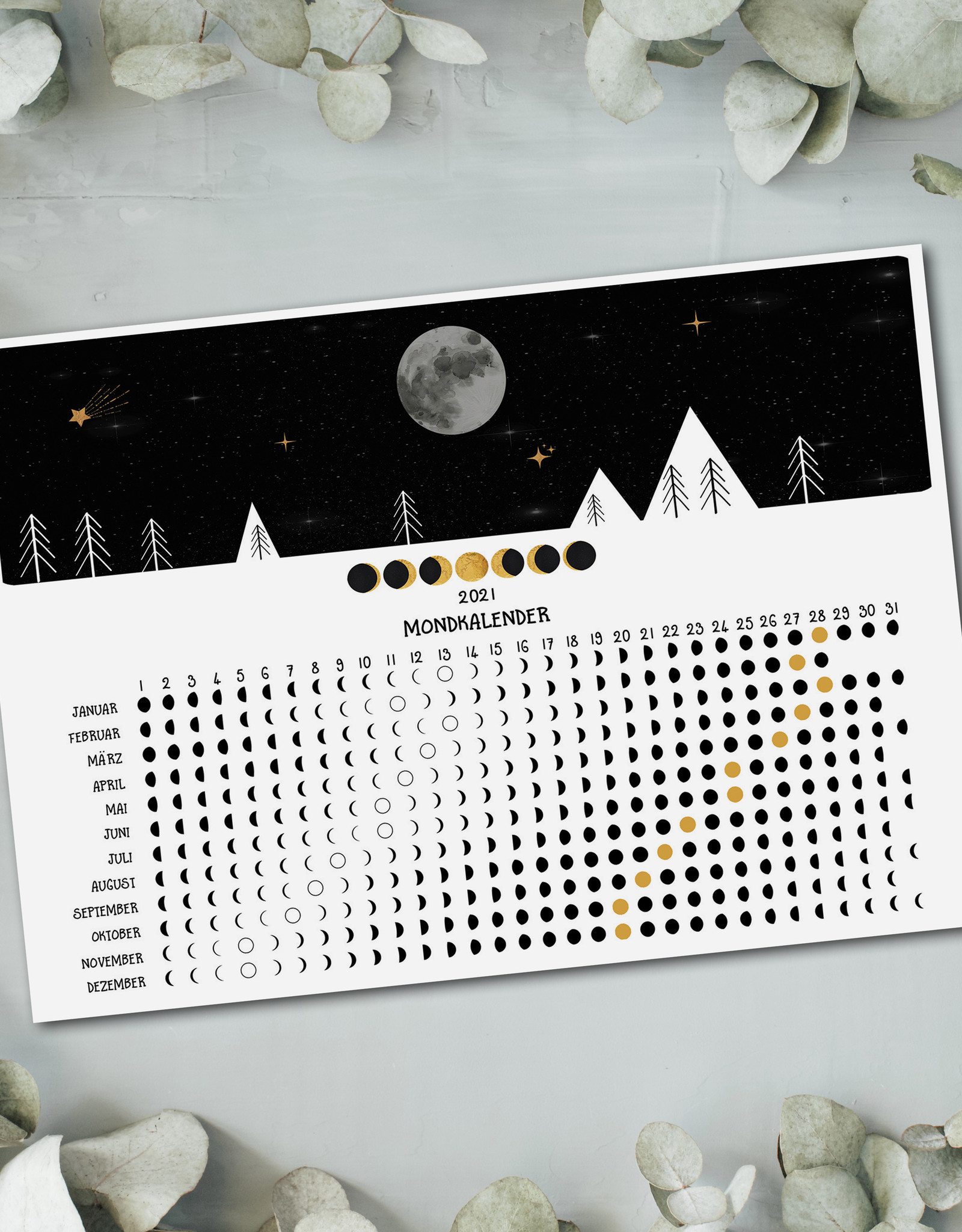 Mondkalender 2021 Poster Mondkalender DIN A4 Kalender 2021 - Nastami.de