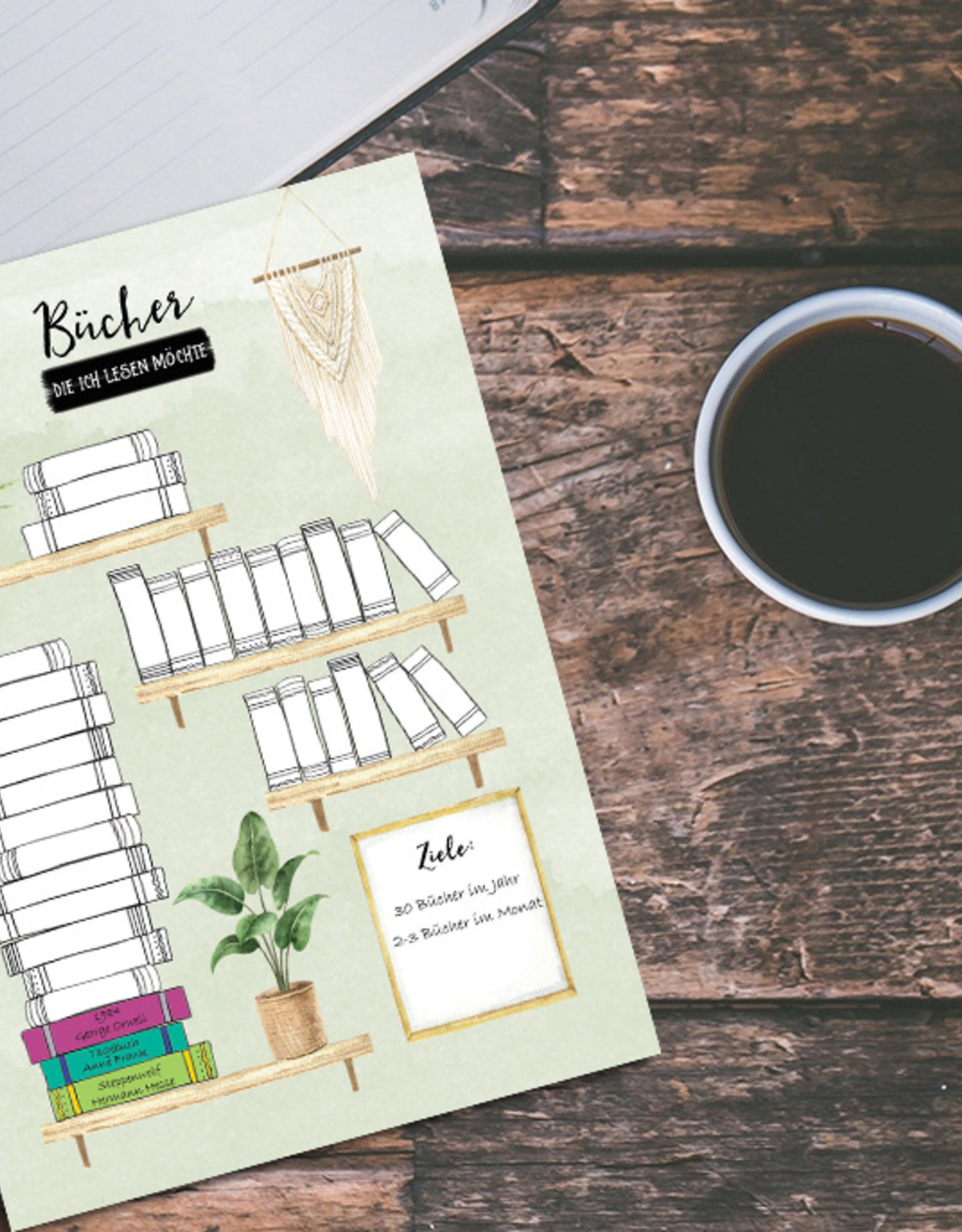 Postkarte BÜCHER Bullet Journal Postkarte Bücherliste Checkliste Bücher lesen Leseliste