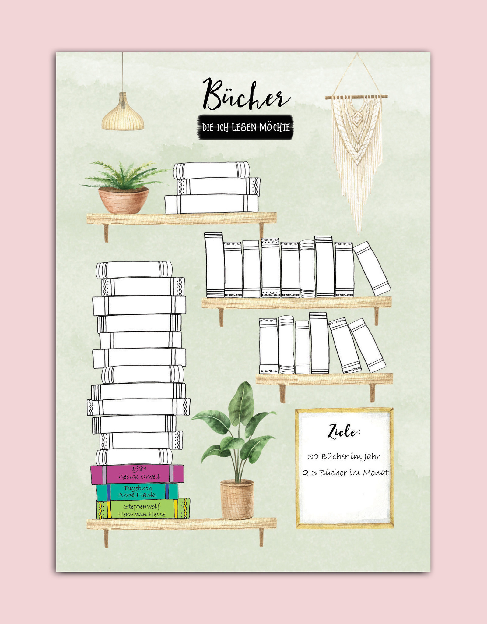 Postkarte BÜCHER Bullet Journal Postkarte Bücherliste Checkliste Bücher lesen Leseliste
