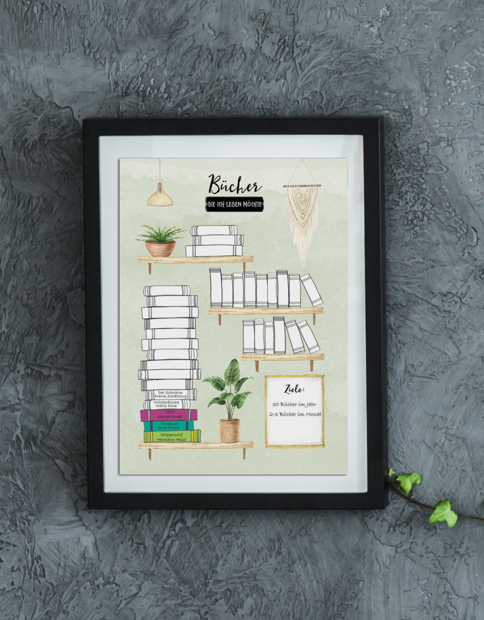 Poster DIN A4 BÜCHER Bullet Journal Bücherliste Checkliste Bücher lesen Leseliste