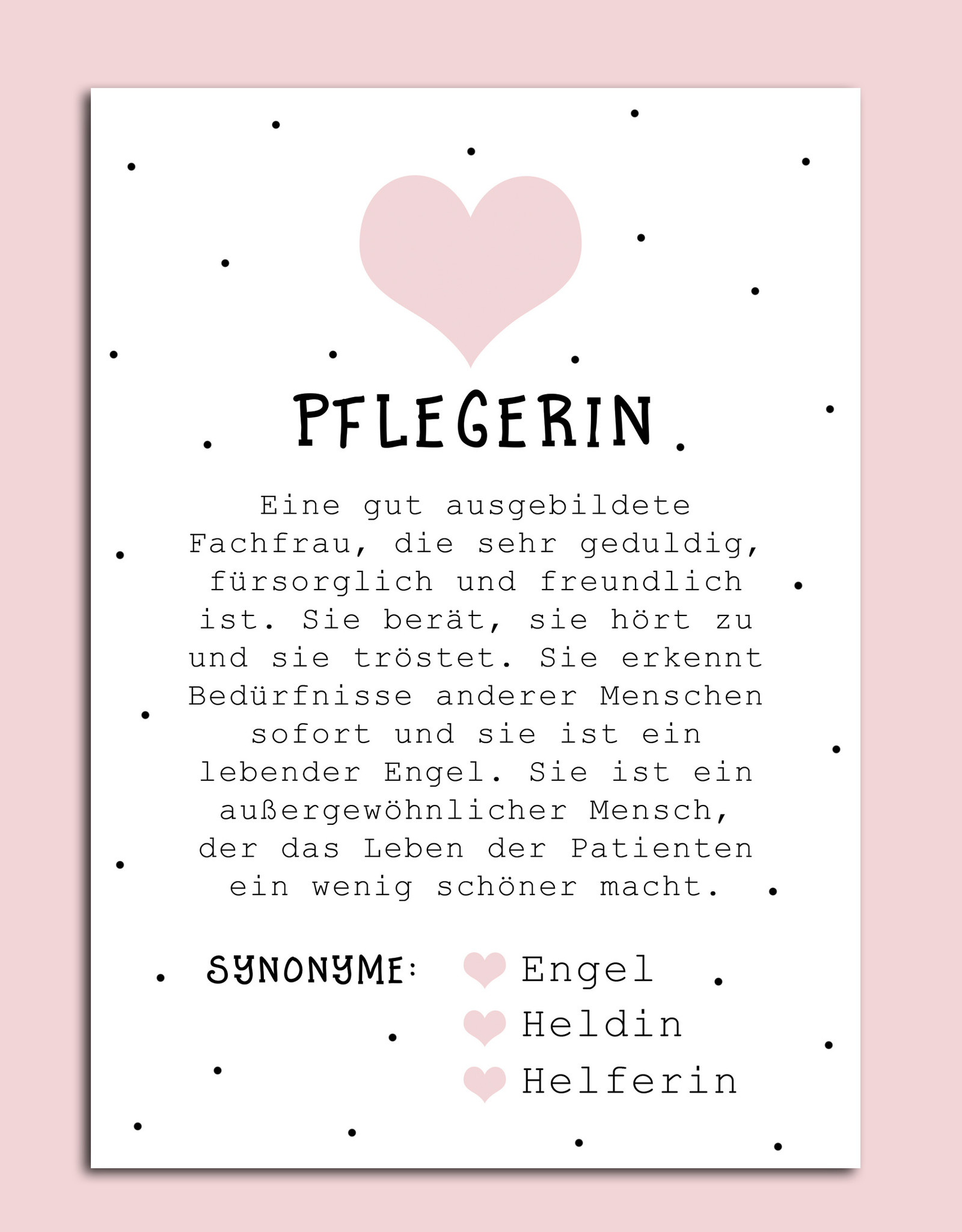 Postkarte PFLEGERIN inkl. Briefumschlag Altenpfleger Geschenk Pflegedienst Geschenk Krankenschwester Geschenk
