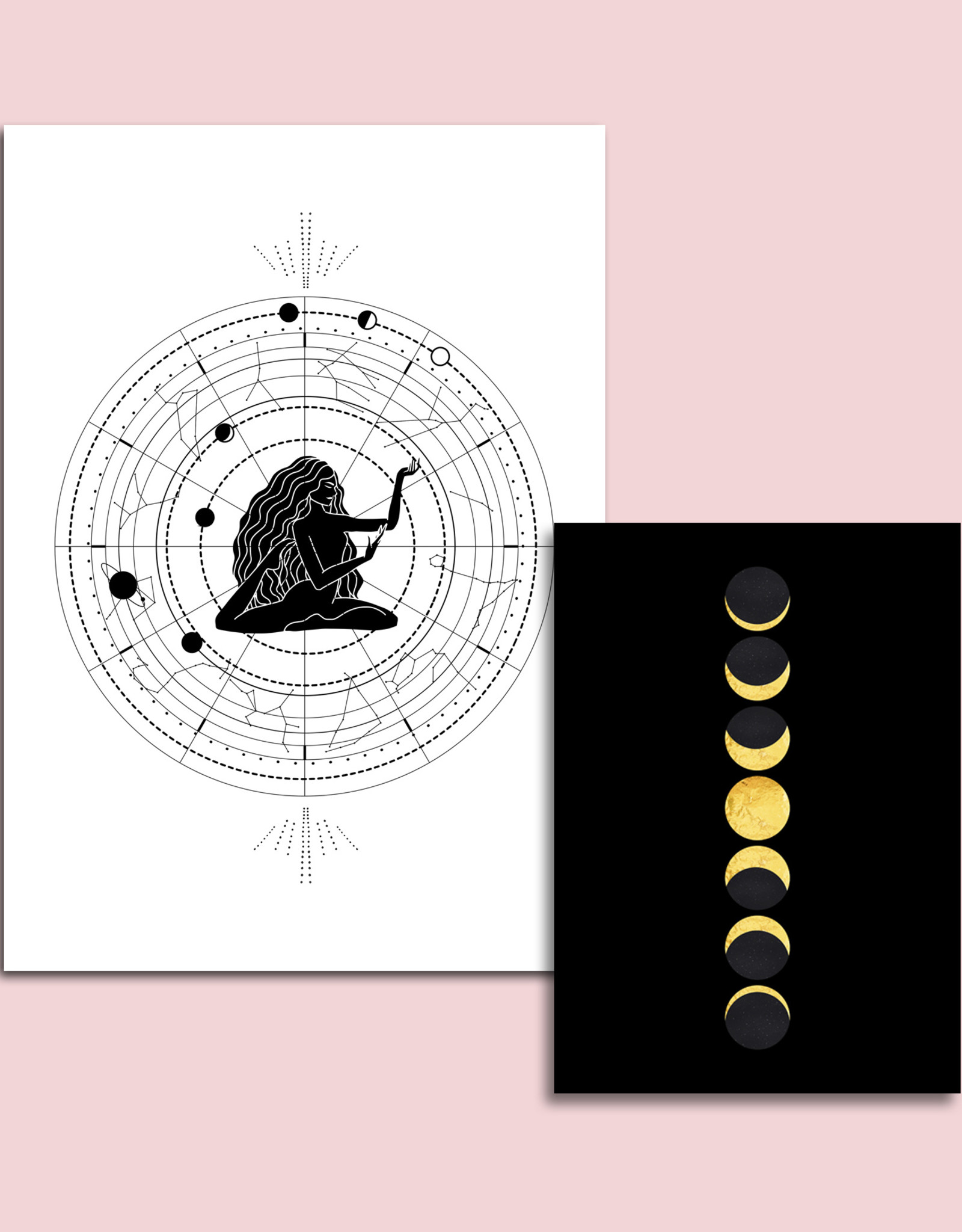 Poster Set Mondphasen Astrologie Sternzeichen DIN A4 + DIN A3 Astrologie Poster Set