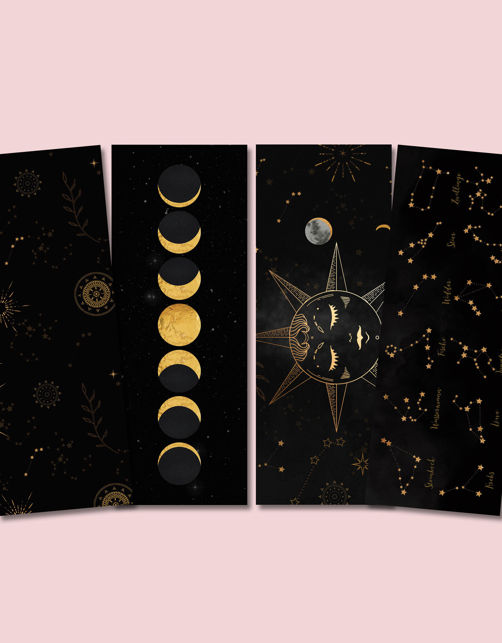 Lesezeichen Set ASTROLOGIE, 4 Lesezeichen Mond und Sterne Geschenk Freundin, Geschenk Frau, Lesezeichen Papier