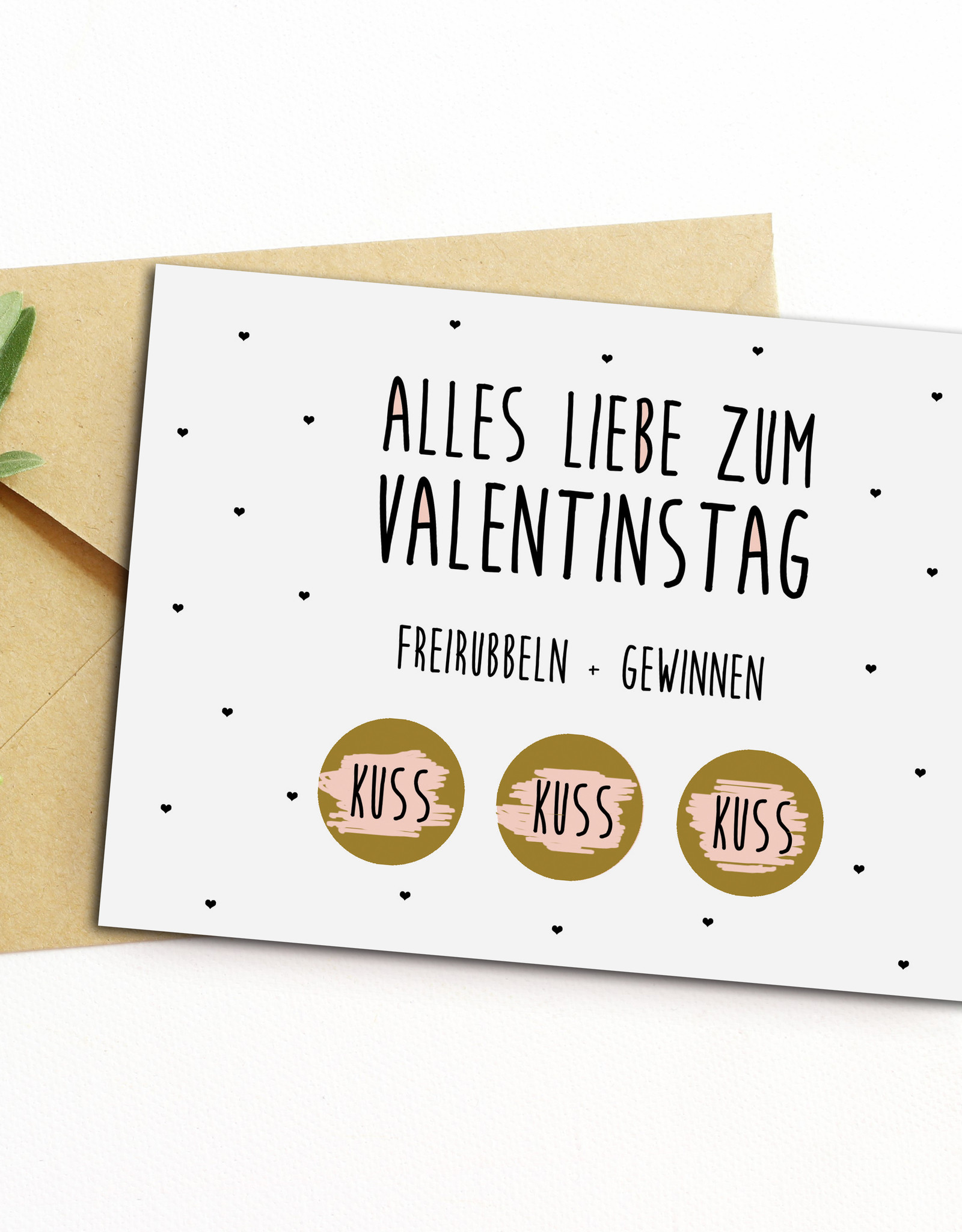 Postkarte Valentinstag FREIRUBBELN + GEWINNEN inkl. Briefumschlag Rubbelkarte Valentinstag